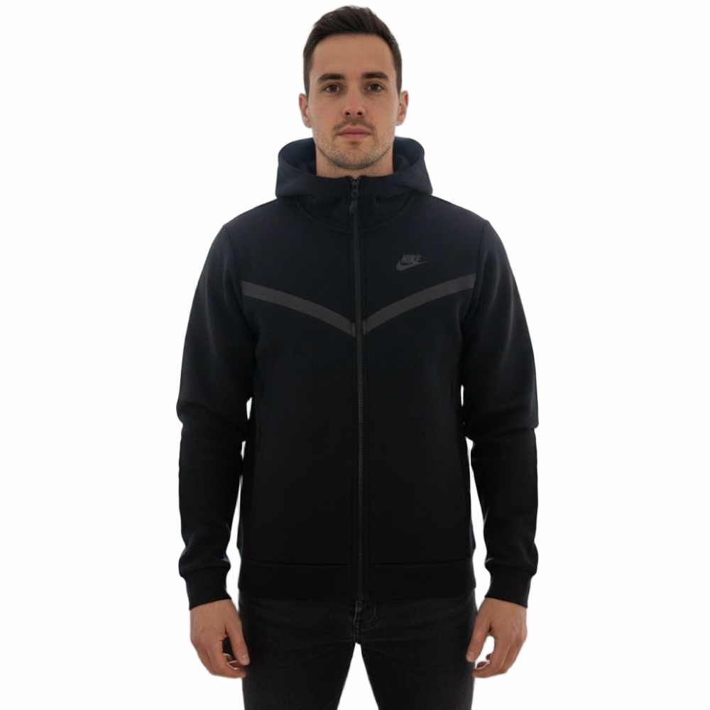 Nike Tech Fleece Men Medium Black Performance Jacket Zip Up Hoodie Activewear